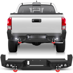 16-23 Tacoma Rear Bumper Full Width Offroad Bumper w/Step Plate, 2x18w Lights, D-rings, License Plate Lights for 2016-2023 Tacoma 3rd Gen