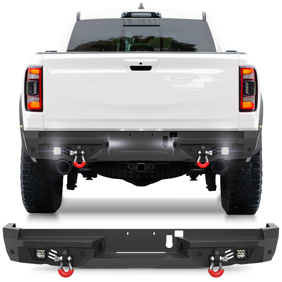Rear Bumper Compatible with Ram 1500 2021-2024 Textured Black Pickup Truck Bumper for Ram 1500