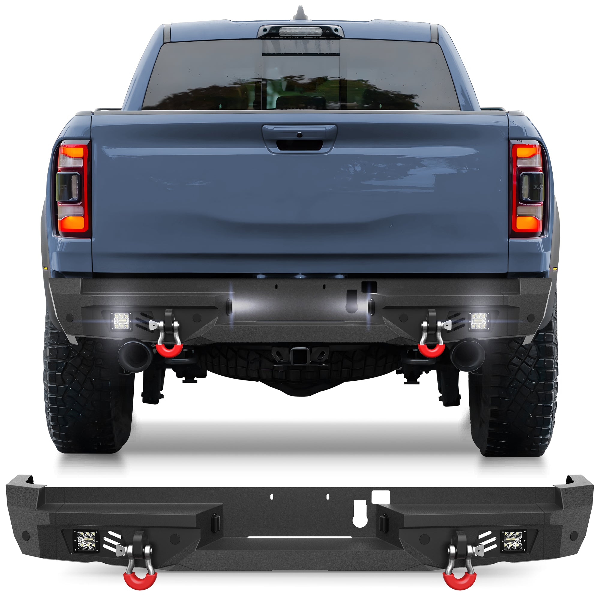 Rear Bumper Compatible with Ram 1500 2021-2024 Textured Black Pickup Truck Bumper for Ram 1500