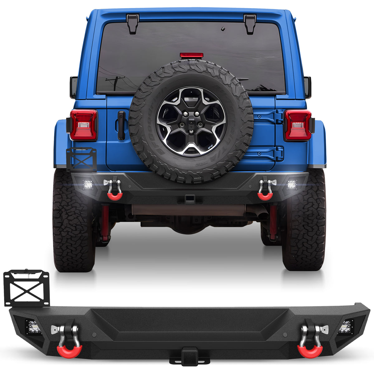Rear Bumper Full Width for Wrangler JL JLU 2019-2024, Textured Black Rear Bumper with 2" Hitch Receiver