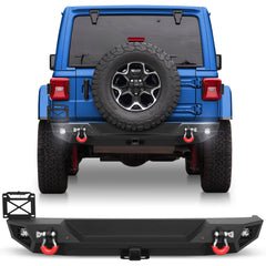 Rear Bumper Full Width for Wrangler JL JLU 2019-2024, Textured Black Rear Bumper with 2" Hitch Receiver