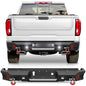 Rear Bumper for Chevy Silverado 1500 / GMC Sierra 1500 2019-2024 w/Step Plate, Lights, Sensor Holes and D-rings, Textured Black Pickup Truck Bumper