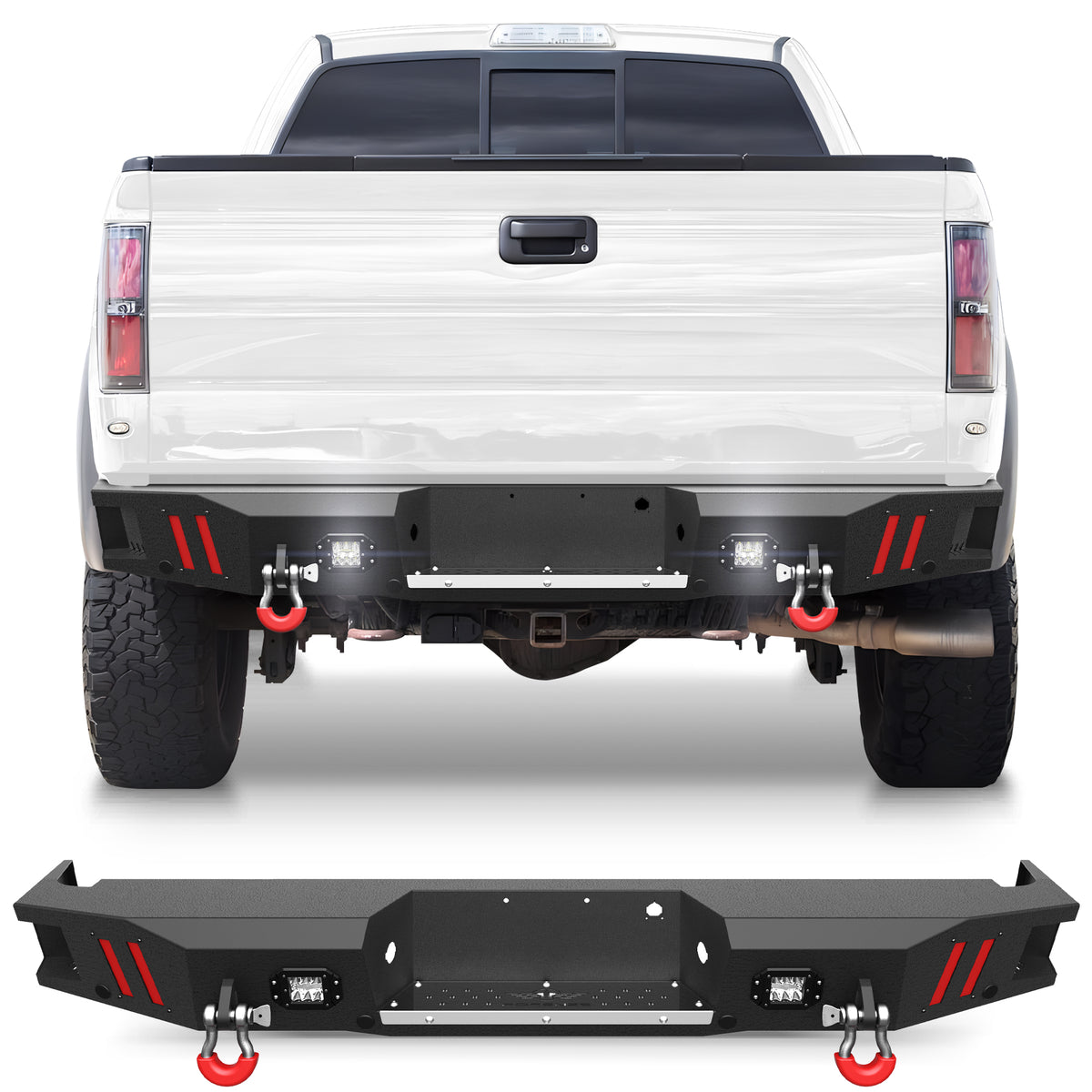 Rear Bumper for 2010-2014 Ford F150 SVT Raptor Full Width Offroad Bumper w/Step Plate, 2x18w Lights, D-rings&nbsp;