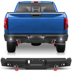 F150 Rear Bumper for 2015-2023 Ford F150 Pickup, w/Step Plate, Fog Lights, License Plate Lights and D-rings (Excluding Raptor & Ecoboost)