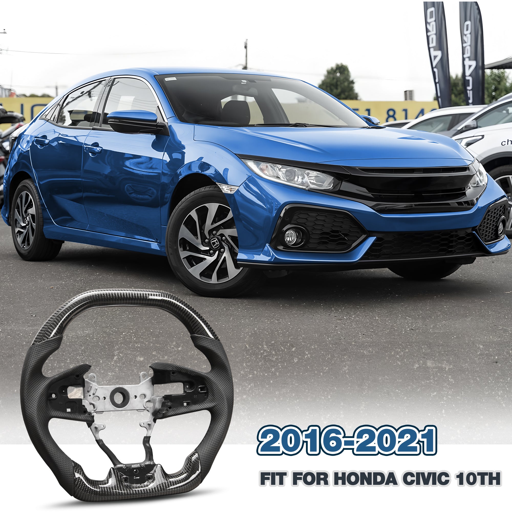 Carbon Fiber Steering Wheel For Honda civic 10th 2016-2021 Nappa Perforated Leather D-shaped Flat-bottom Steering Wheel Grip Hand-Stitched