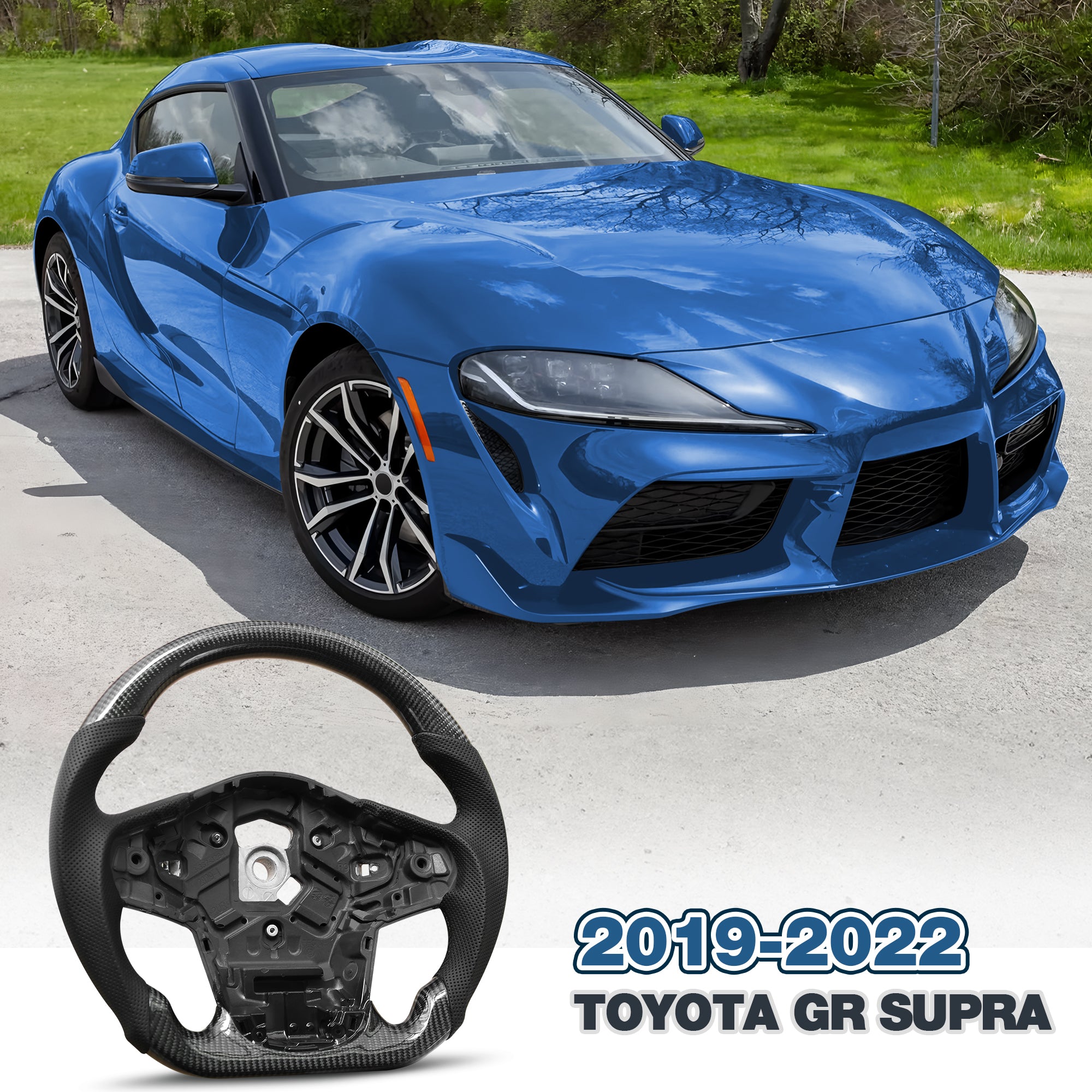Carbon Fiber Steering Wheel For Toyota GR Supra 2019-2022 D-shaped Nappa Perforated Leather Flat-bottom Custom Steering Wheel
