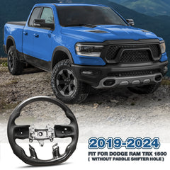 Carbon Fiber Steering Wheel For Dodge Ram TRX 1500 2019-2024 without Paddle Shifter hole D-shaped Flat-bottom Nappa Perforated Leather Steering Wheel Grip Hand-Stitched