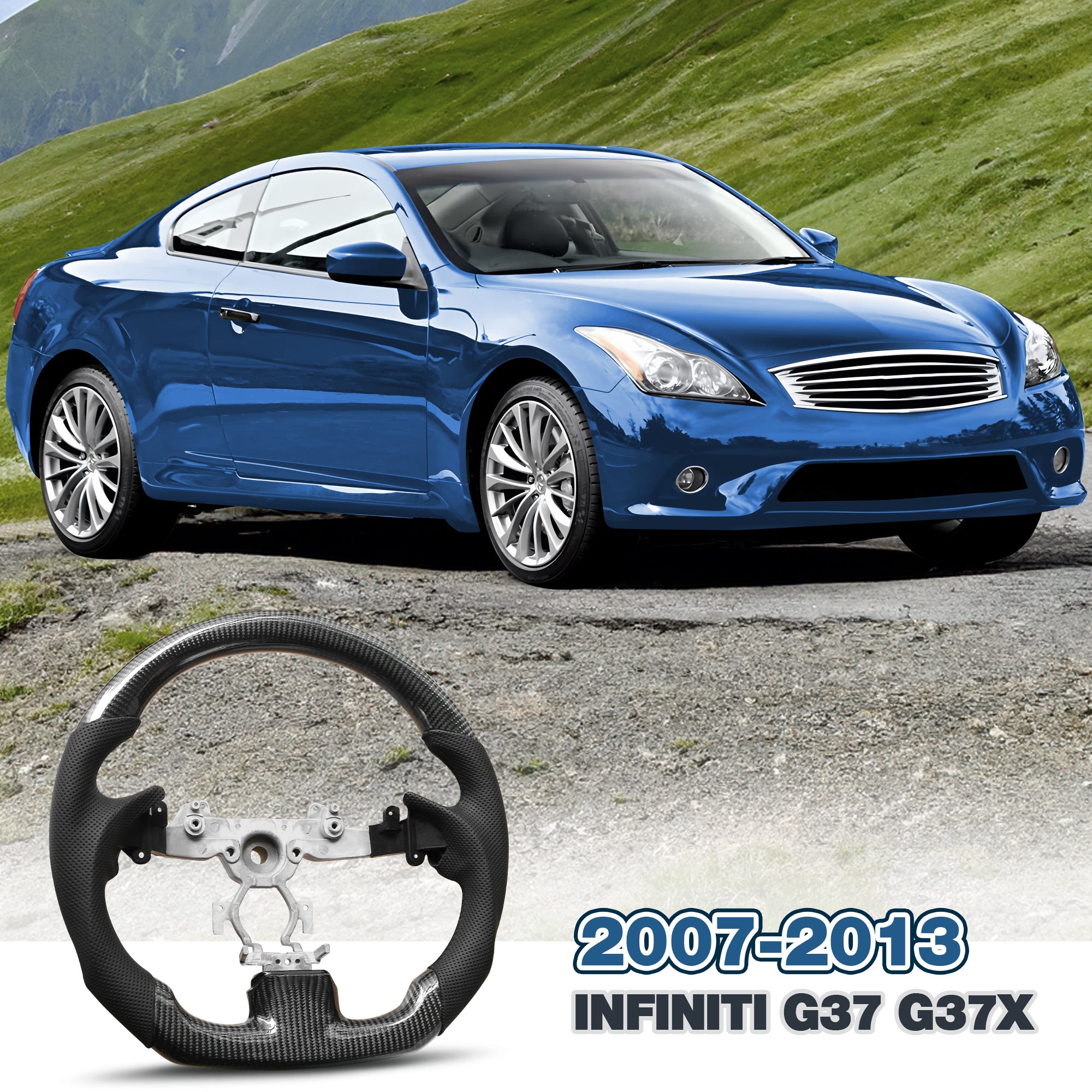 Carbon Fiber Steering Wheel for Infiniti G37 G37X 2007-2013, D-shaped Flat-bottom Nappa Perforated Leather Grip for Replacement
