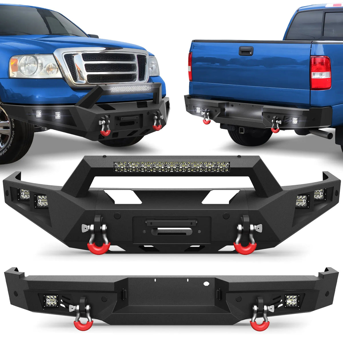 2004-2008 F150 Front Rear Bumper Set, Full Width Offroad Bumper w/Winch Plate