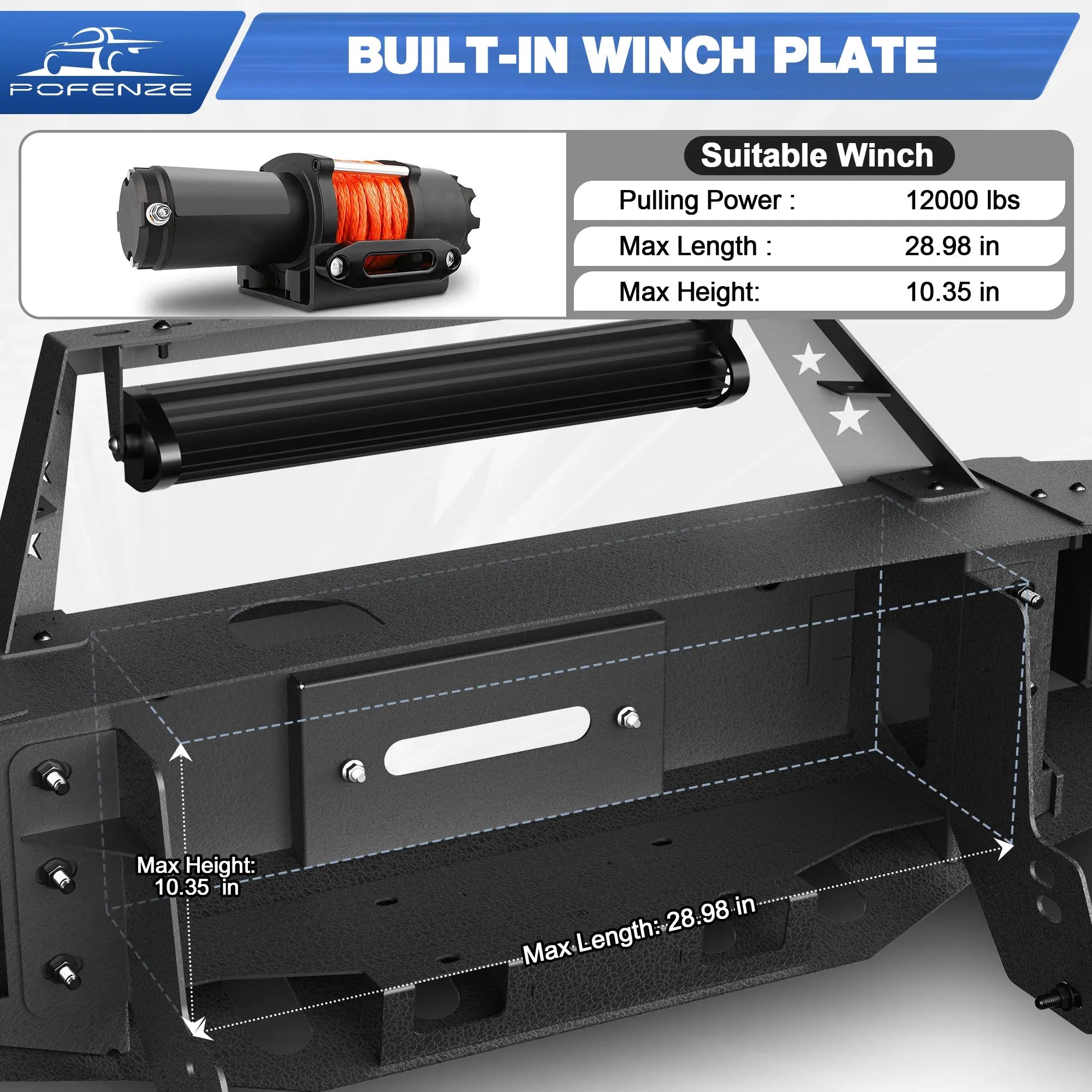 2011-2014 Chevy Silverado 2500/3500 Front Bumper Full Width Offroad Bumper w/Winch Plate, 144W Light Bar, 4x18w Lights, D-rings, License Plate Bracket POFENZE