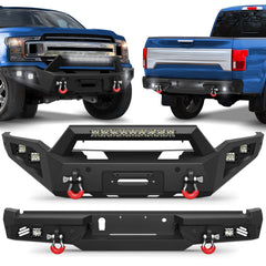 2018 2019 2020 F150 Front Bumper Rear Bumper Set w/Winch Plate for 2018-2020 Ford F150 Truck (Excluding Raptor)