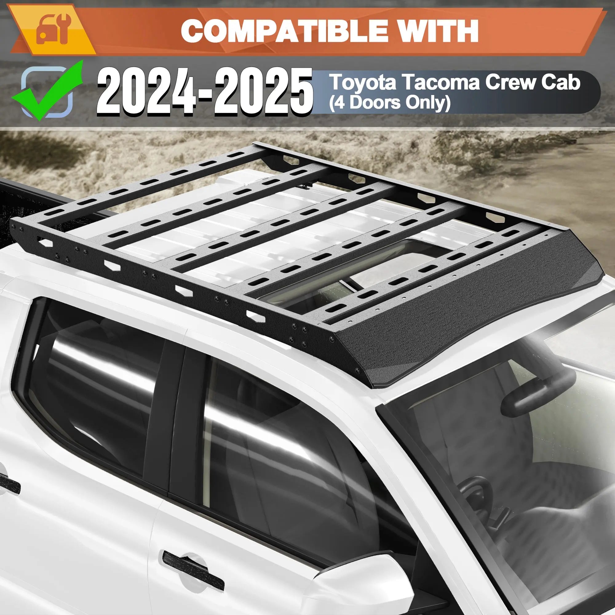 2024-2025 Toyota Tacoma Roof Rack Double Cab Crew Cab（4 Doors Cargo Carriers Luggage Storage Heavy Duty Basket Holder Carbon Steel Cross Bars POFENZE