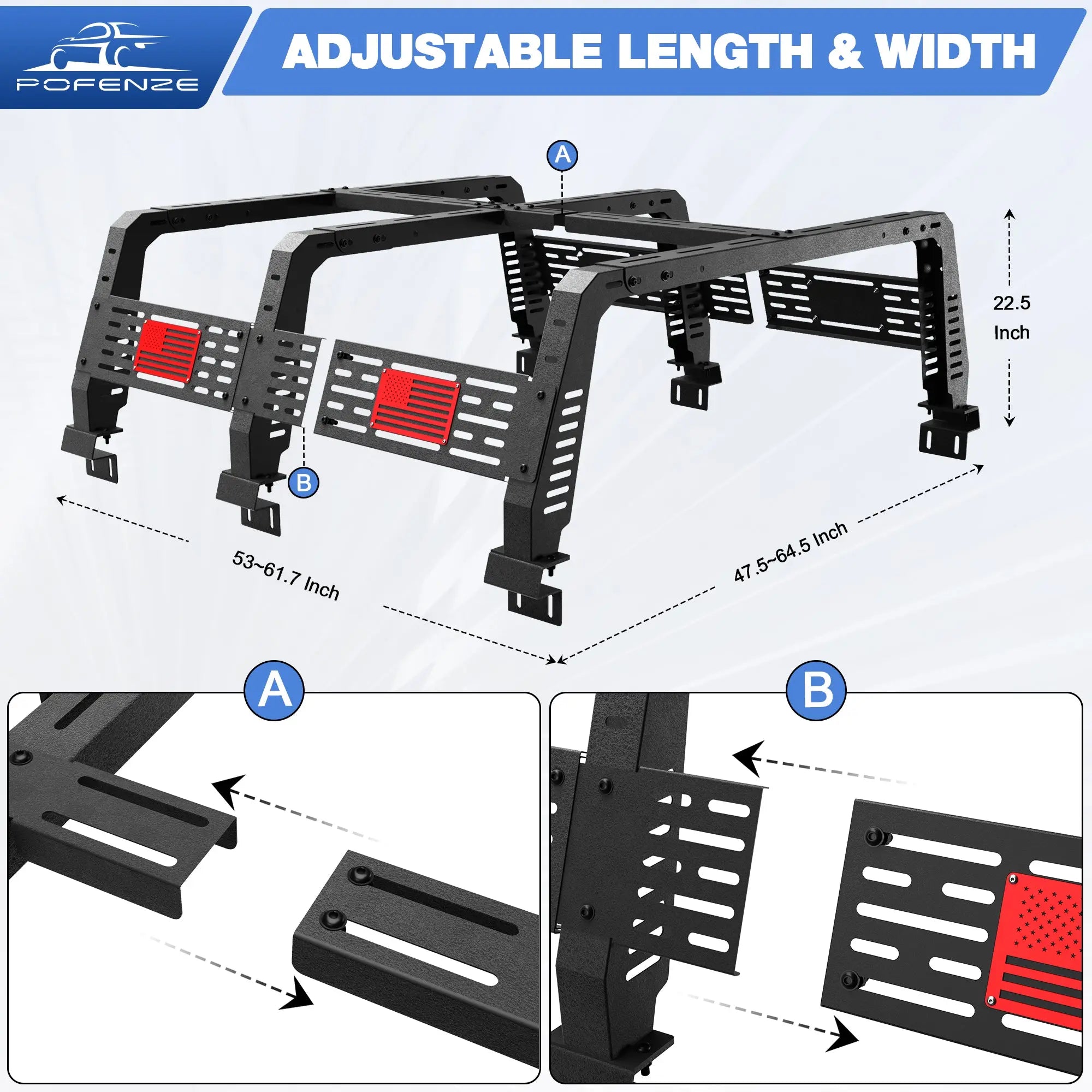 22.5" High Truck Bed Rack for Full-Size Trucks w/Out Bed Rails Overland Bed Rack for 2002-2023 Dodge Ram 1500, 2014-2022 Chevy Silverado 1500, 2015-2023 Ford F150, 2007-2013 Tundra POFENZE