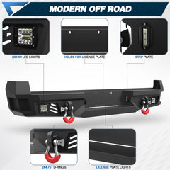 Rear Bumper for 2005-2015 Tacoma 2nd Gen Full Width Offroad Bumper w/Step Plate, 2x18w Lights, D-rings, License Plate Lights Pickup Trucks