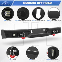 Rear Bumper for 2019-2024 Chevy Silverado/GMC Sierra 1500 Full Width Offroad Bumper w/Step Plate, 2x18w Lights, D-rings, License Plate Lights for 2019-2024 Chevy Silverado and GMC Sierra 1500 Trucks