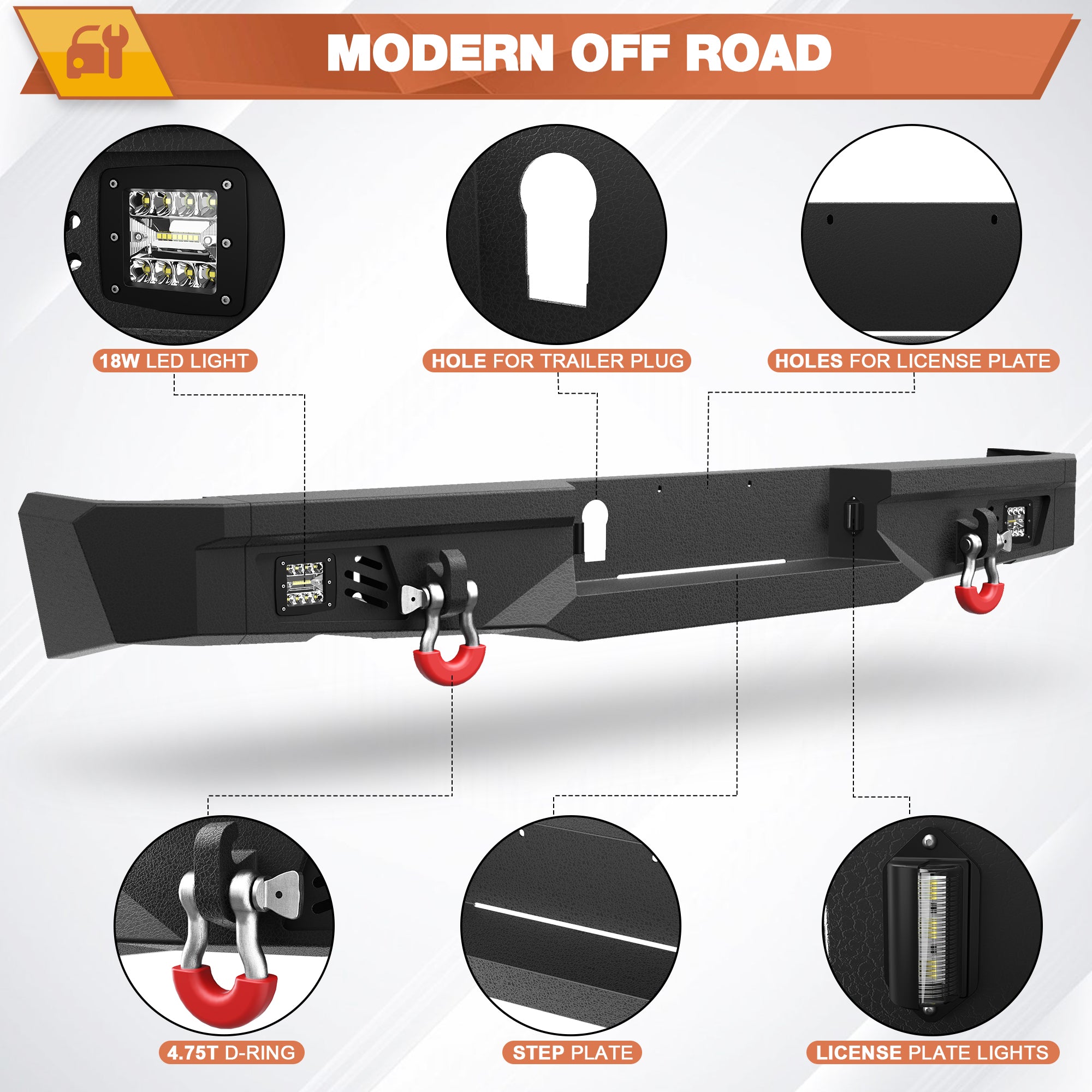 Ram 1500 Rear Bumper for 2009-2018 Ram 1500 Pickup and 2019-2025 Ram 1500 Classic Only, w/Step Plate, Fog Lights, License Plate Lights and D-rings