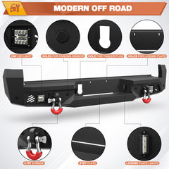 16-23 Tacoma Rear Bumper Full Width Offroad Bumper w/Step Plate, 2x18w Lights, D-rings, License Plate Lights for 2016-2023 Tacoma 3rd Gen