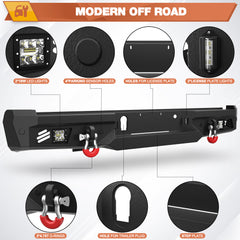 Rear Bumper for 2018-2020 Ford F150 Pickup Trucks Full Width Offroad Bumper w/Step Plate, 2x18w Lights, D-rings, License Plate Lights (Excluding Raptor)