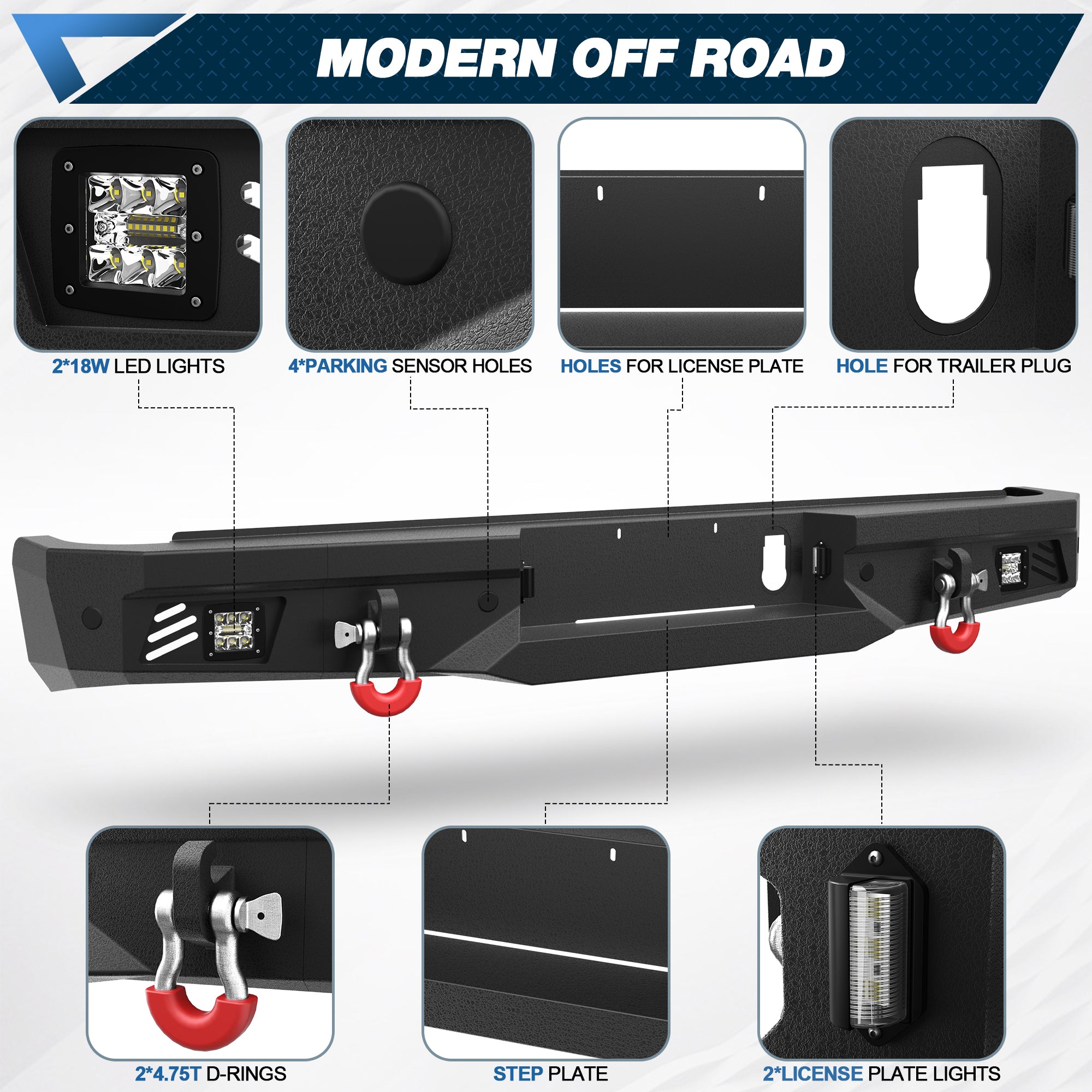 Front Bumper Compatible with Dodge Ram 1500 2013-2018 (Exclude Rebel) and Ram 1500 2019-2023 Classic, with Winch Plate, LED Lights and D-rings