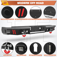 Rear Bumper for 20-23 Chevy Silverado/GMC Sierra 2500/3500 Truck Bumper Full Width Offroad Bumper w/Step Plate, 2x18w Lights, D-rings for 2020-2023 Chevy Silverado and GMC Sierra 2500/3500