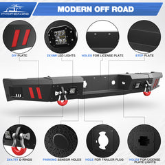 Rear Bumper for 2011-2014 Chevy Silverado/GMC Sierra 2500/3500 Full Width Offroad Bumper w/Step Plate, 2x18w Lights, D-rings for 2011-2014 Chevy Silverado and GMC Sierra 2500/3500 Trucks