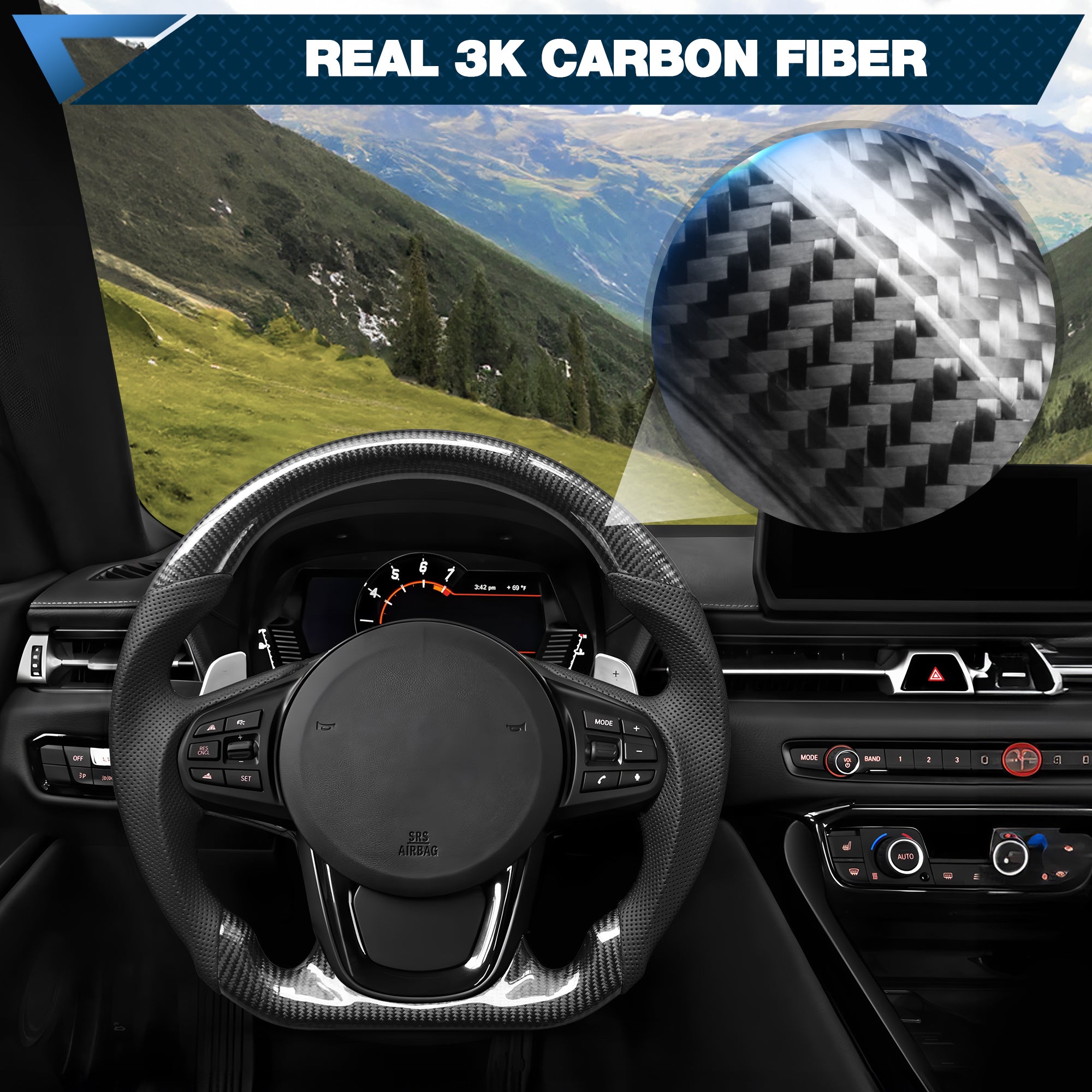 Carbon Fiber Steering Wheel For Toyota GR Supra 2019-2022 D-shaped Nappa Perforated Leather Flat-bottom Custom Steering Wheel