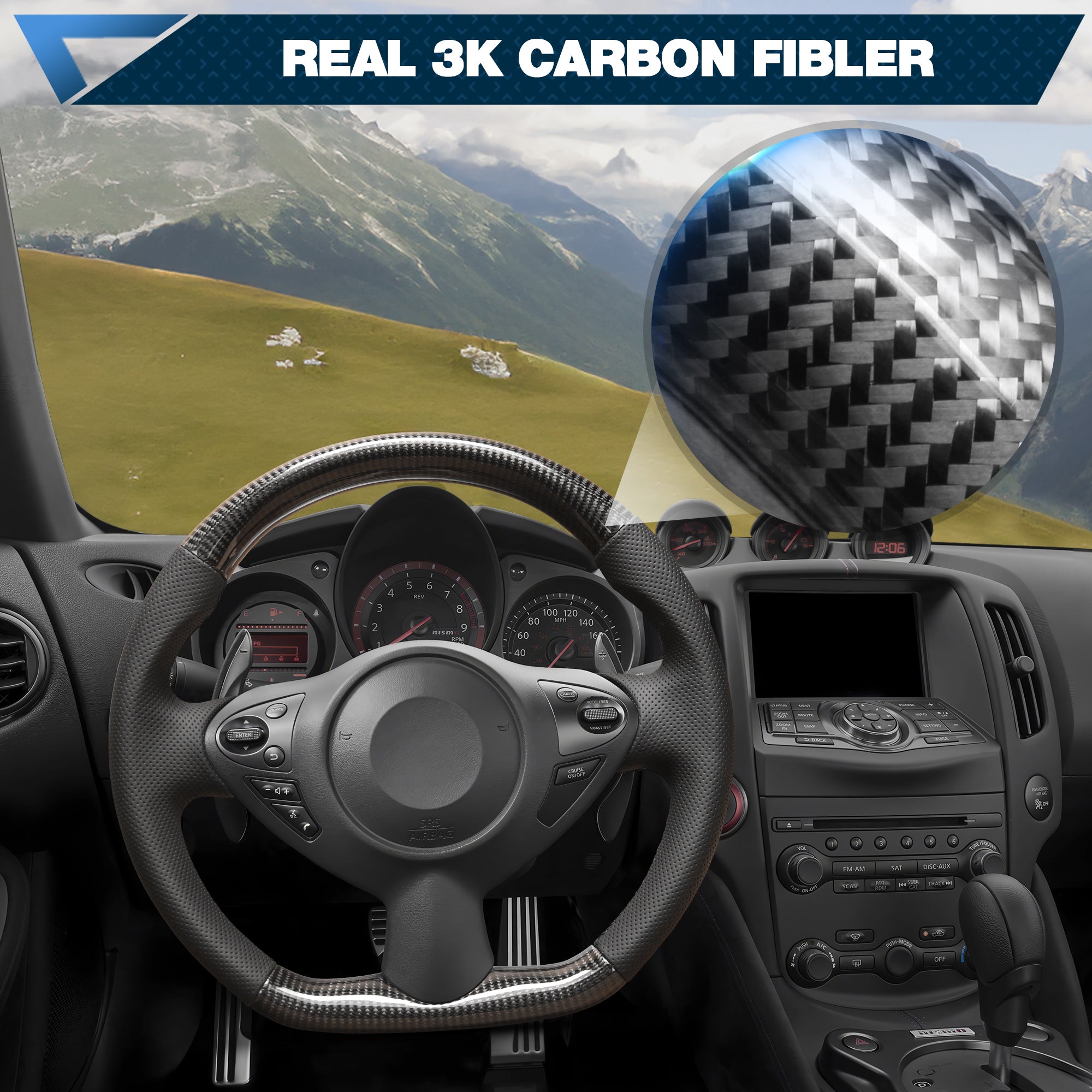 Carbon Fiber Steering Wheel For Nissan 370Z 2008-2020 Nappa Perforated Leather D-shaped Flat-bottom Steering Wheel Grip Hand-Stitched