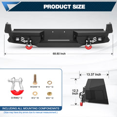Rear Bumper for 2005-2015 Tacoma 2nd Gen Full Width Offroad Bumper w/Step Plate, 2x18w Lights, D-rings, License Plate Lights Pickup Trucks