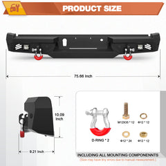Rear Bumper for 2018-2020 Ford F150 Pickup Trucks Full Width Offroad Bumper w/Step Plate, 2x18w Lights, D-rings, License Plate Lights (Excluding Raptor)
