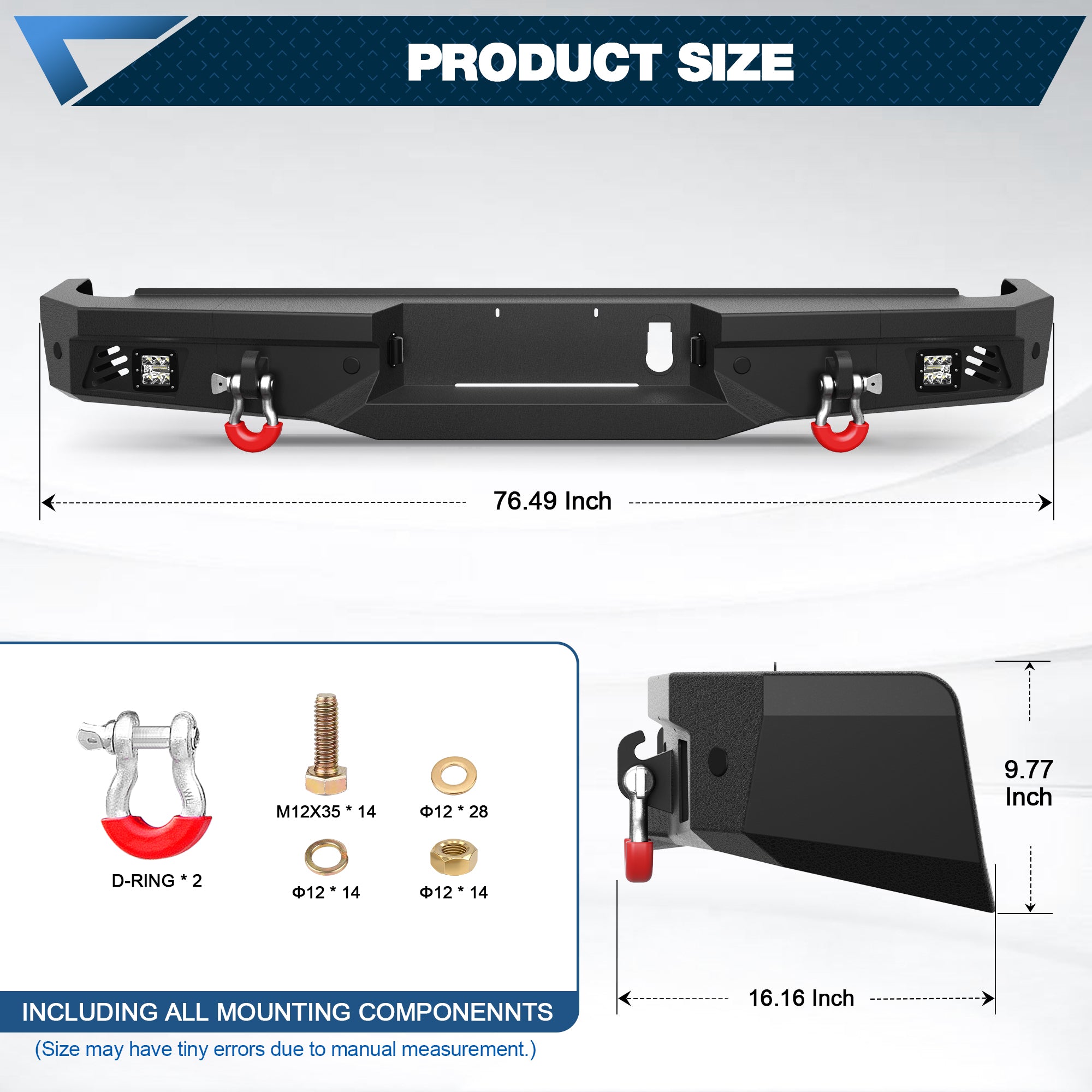 Front Bumper Compatible with Dodge Ram 1500 2013-2018 (Exclude Rebel) and Ram 1500 2019-2023 Classic, with Winch Plate, LED Lights and D-rings