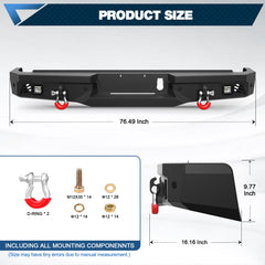 Front Bumper Compatible with Dodge Ram 1500 2013-2018 (Exclude Rebel) and Ram 1500 2019-2023 Classic, with Winch Plate, LED Lights and D-rings