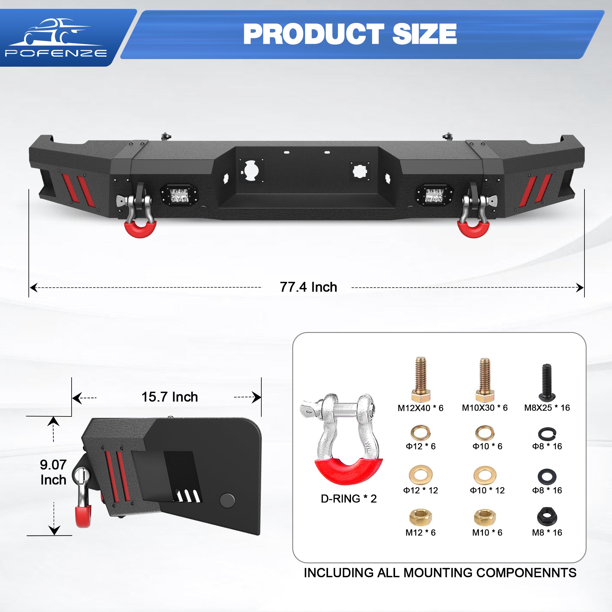 Rear Bumper for 2011-2014 Chevy Silverado/GMC Sierra 2500/3500 Full Width Offroad Bumper w/Step Plate, 2x18w Lights, D-rings for 2011-2014 Chevy Silverado and GMC Sierra 2500/3500 Trucks