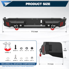 Rear Bumper Compatible with Ram 1500 2019-2024, Textured Black Pickup Truck Bumper for Ram 1500, with Step Plate, Lights, Sensor Holes and D-rings (Exclude Classic)