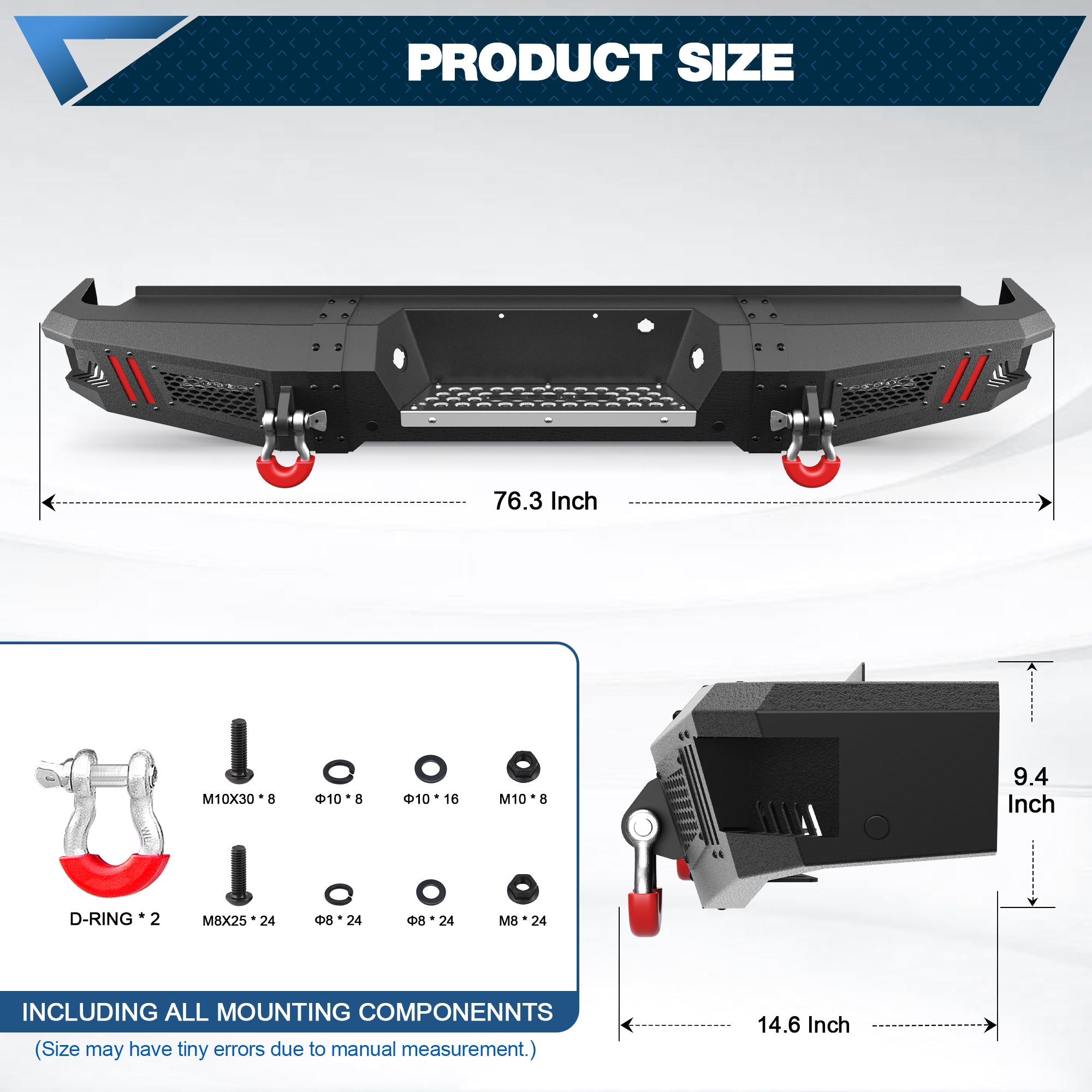 Rear Bumper Fit for Ford F-150 2009-2014, Textured Black Pickup Truck F150 Bumper (Excluding Raptor)