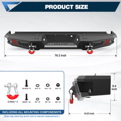 Rear Bumper Fit for Ford F-150 2009-2014, Textured Black Pickup Truck F150 Bumper (Excluding Raptor)
