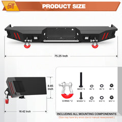 Rear Bumper for 2010-2014 Ford F150 SVT Raptor Full Width Offroad Bumper w/Step Plate, 2x18w Lights, D-rings&nbsp;