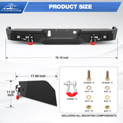 Rear Bumper for 2019-2024 Chevy Silverado/GMC Sierra 1500 Full Width Offroad Bumper w/Step Plate, 2x18w Lights, D-rings, License Plate Lights for 2019-2024 Chevy Silverado and GMC Sierra 1500 Trucks