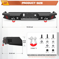 Rear Bumper for 20-23 Chevy Silverado/GMC Sierra 2500/3500 Truck Bumper Full Width Offroad Bumper w/Step Plate, 2x18w Lights, D-rings for 2020-2023 Chevy Silverado and GMC Sierra 2500/3500