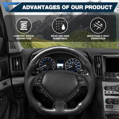 Carbon Fiber Steering Wheel for Infiniti G37 G37X 2007-2013, D-shaped Flat-bottom Nappa Perforated Leather Grip for Replacement