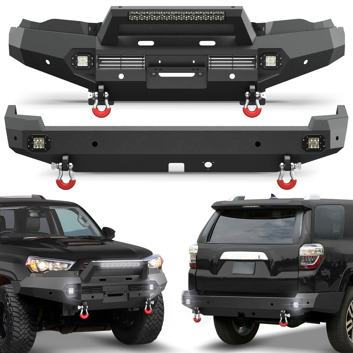 4Runner Front & Rear Bumper Set for 2015-2024 Toyota 4Runner 5th Gen | Off-Road Steel Bumpers with Winch Plate & D-Ring Mounts POFENZE 