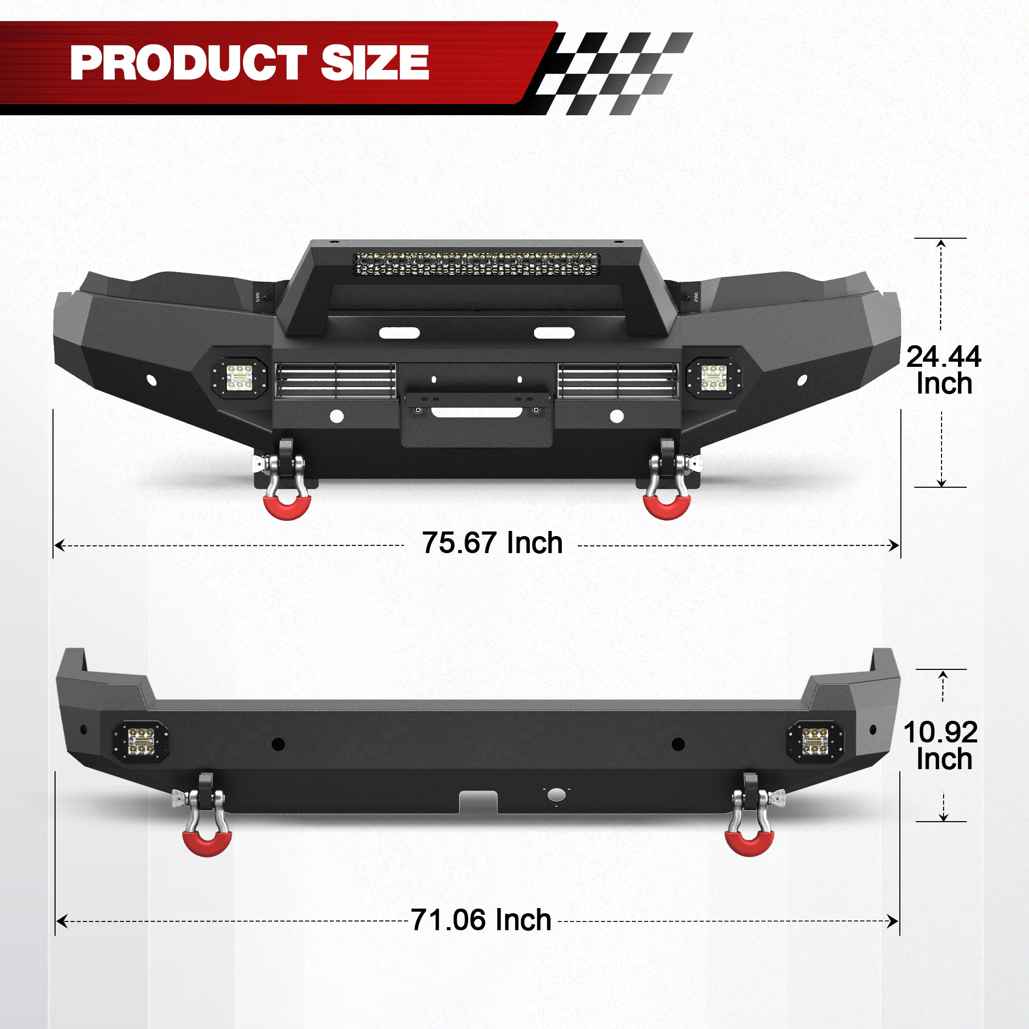 4Runner Front & Rear Bumper Set for 2015-2024 Toyota 4Runner 5th Gen | Off-Road Steel Bumpers with Winch Plate & D-Ring Mounts POFENZE 
