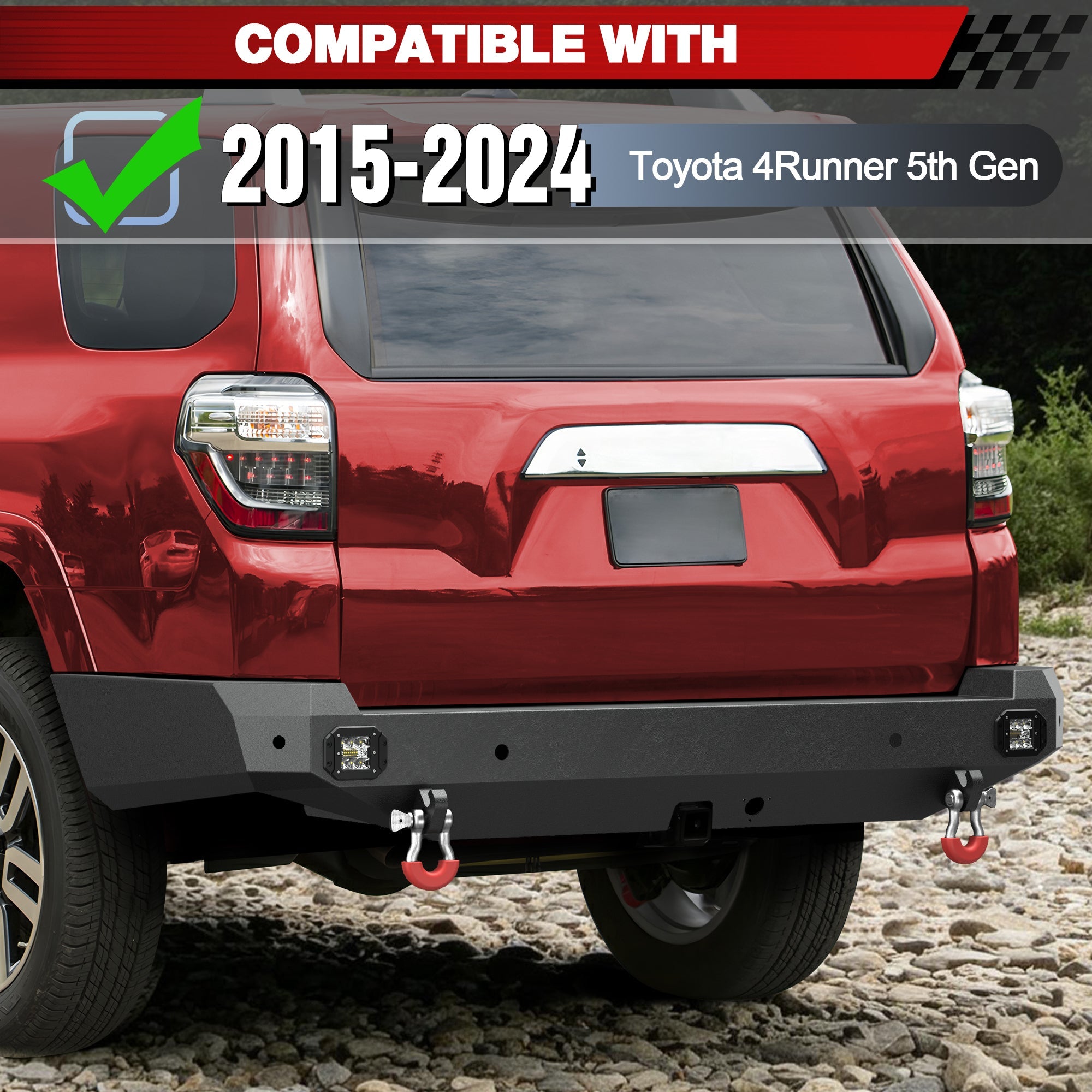 4Runner Front & Rear Bumper Set for 2015-2024 Toyota 4Runner 5th Gen | Off-Road Steel Bumpers with Winch Plate & D-Ring Mounts POFENZE 