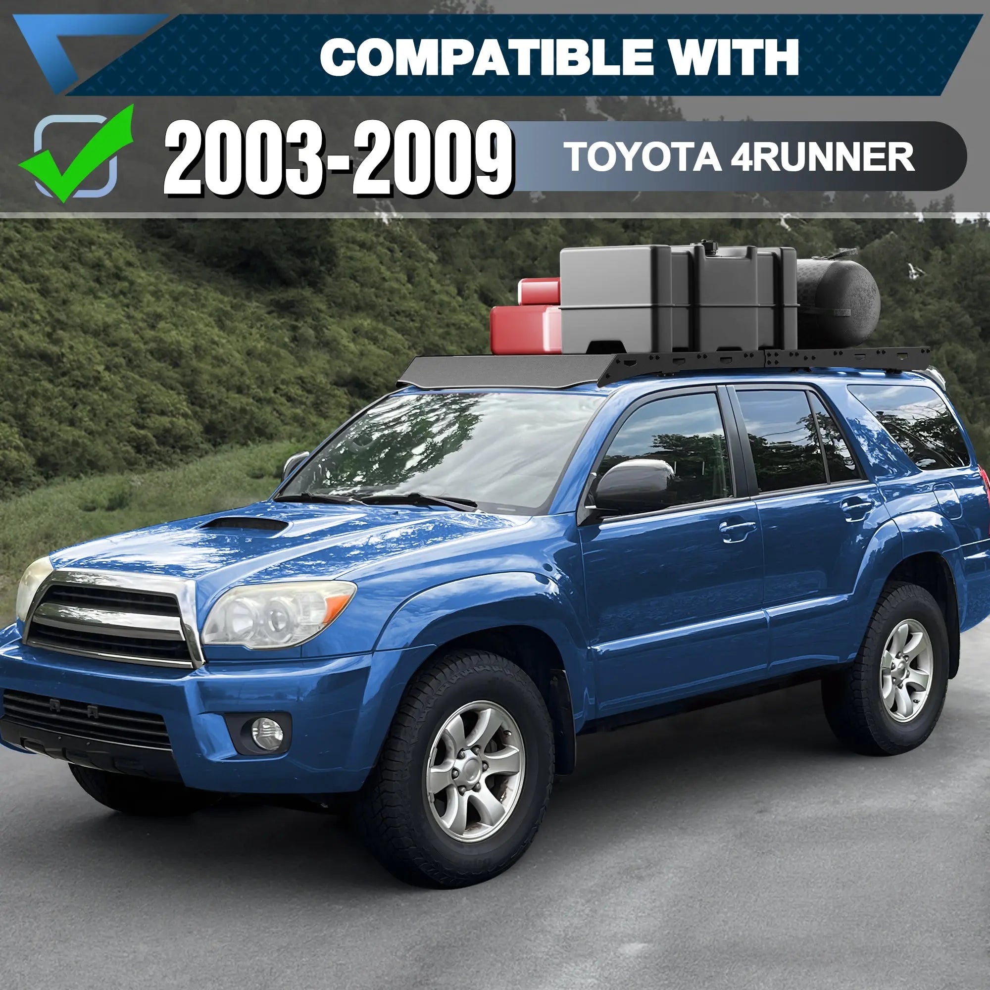 4Runner Full Length Roof Rack for 2003-2009 Toyota 4Runner Overlanding Rooftop Crossbar Cargo Basket Carrier - POFENZE