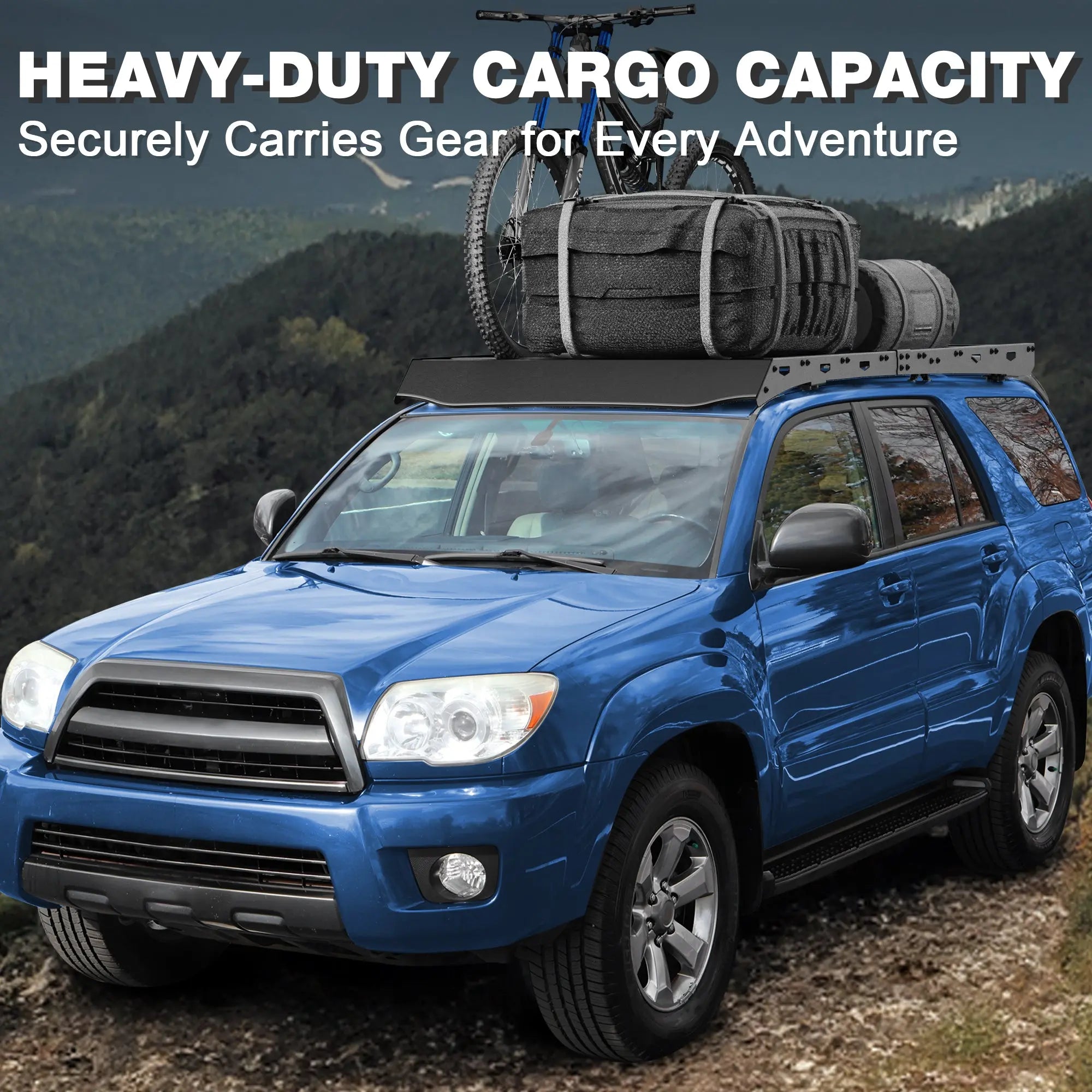 4Runner Full Length Roof Rack for 2003-2009 Toyota 4Runner Overlanding Rooftop Crossbar Cargo Basket Carrier - POFENZE