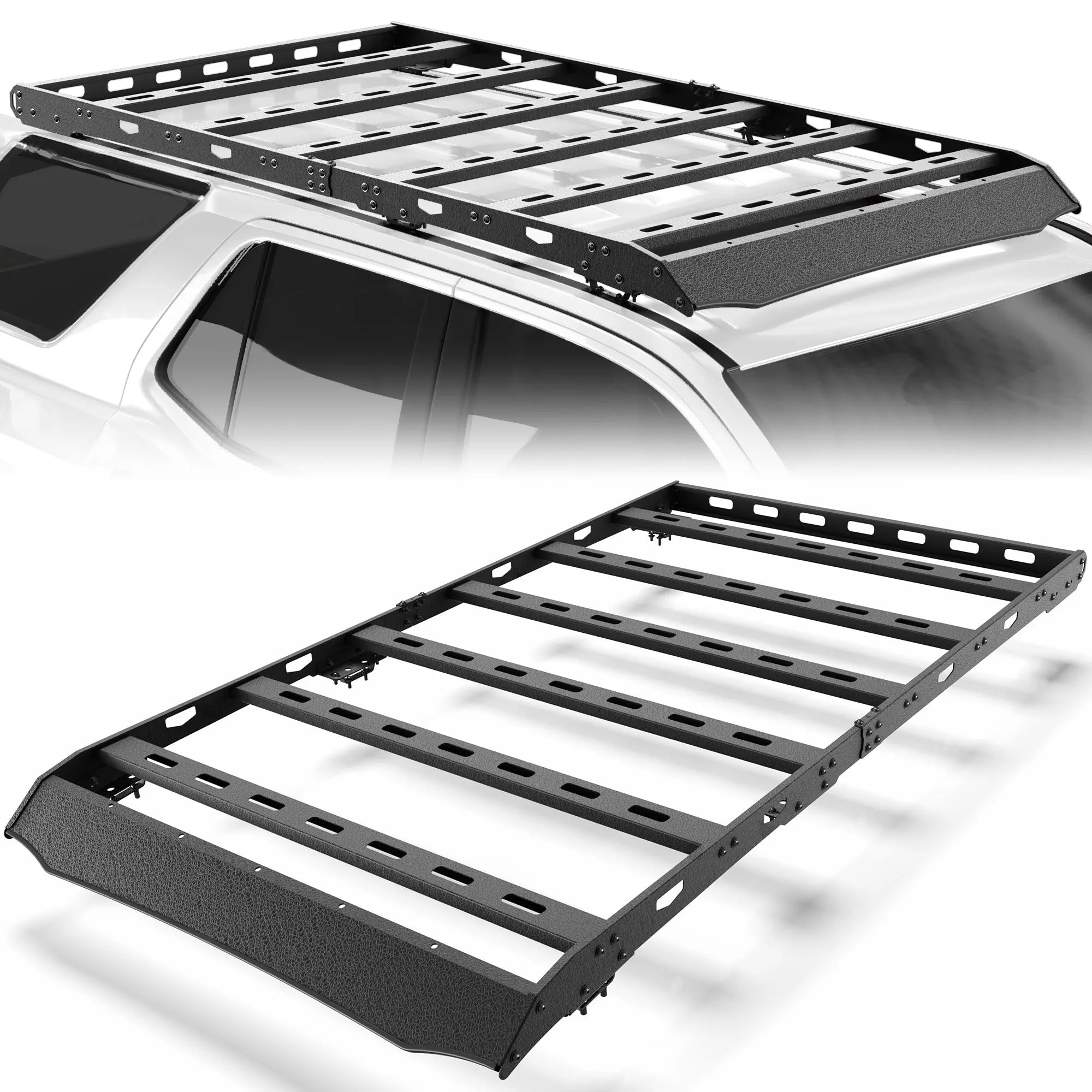 4Runner Roof Rack Fit for 2010-2024 Toyota 4Runner 5 Gen Double Cab Crew Cab（4 Doors Only） Heavy Duty Basket Cargo Carriers Luggage Storage Holder Carbon Steel Cross Bars POFENZE