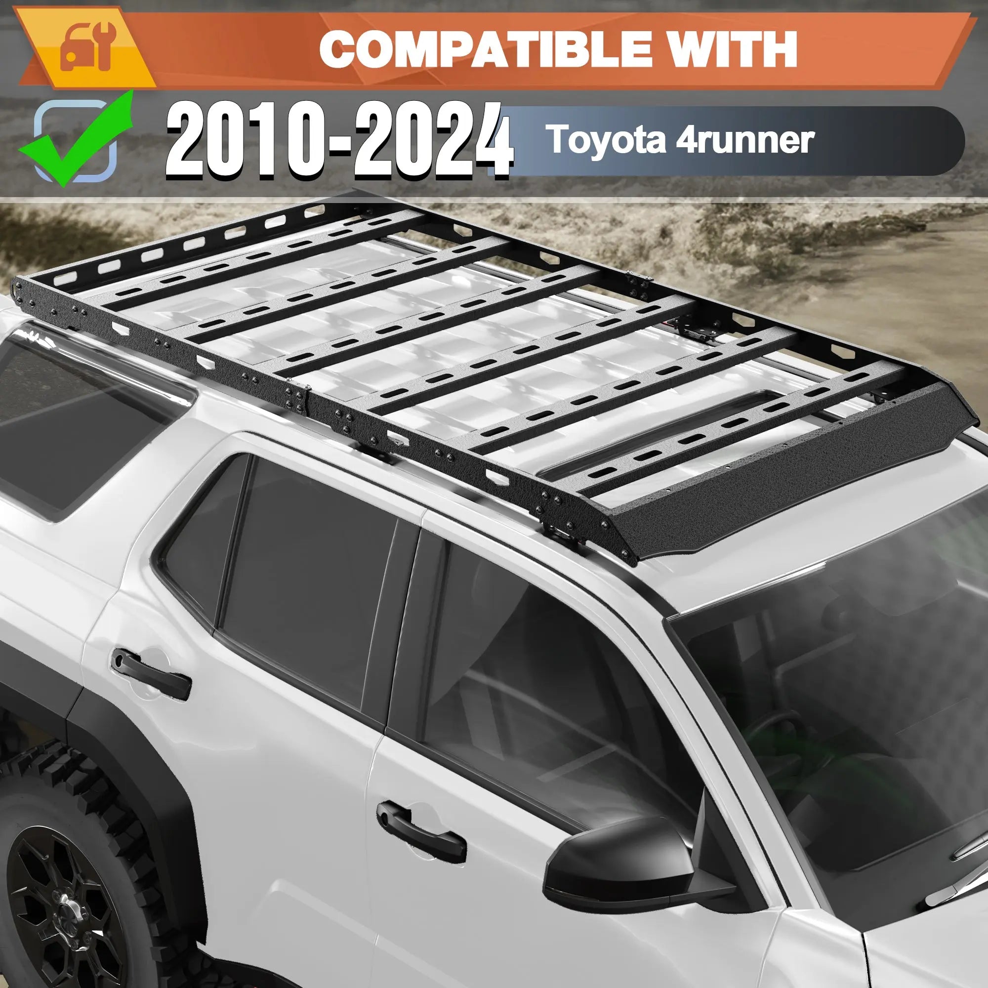 4Runner Roof Rack Fit for 2010-2024 Toyota 4Runner 5 Gen Double Cab Crew Cab（4 Doors Only） Heavy Duty Basket Cargo Carriers Luggage Storage Holder Carbon Steel Cross Bars POFENZE