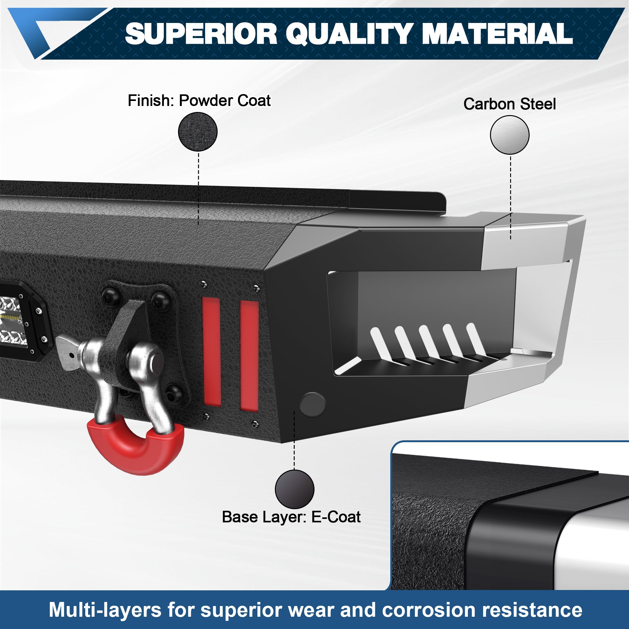 Rear Bumper Compatible with Ford F-150 2015-2023, Textured Black Pickup Truck F150 Bumper with Stainless Steel Step Plate, Lights and D-ring (Excluding Raptor & Ecoboost)