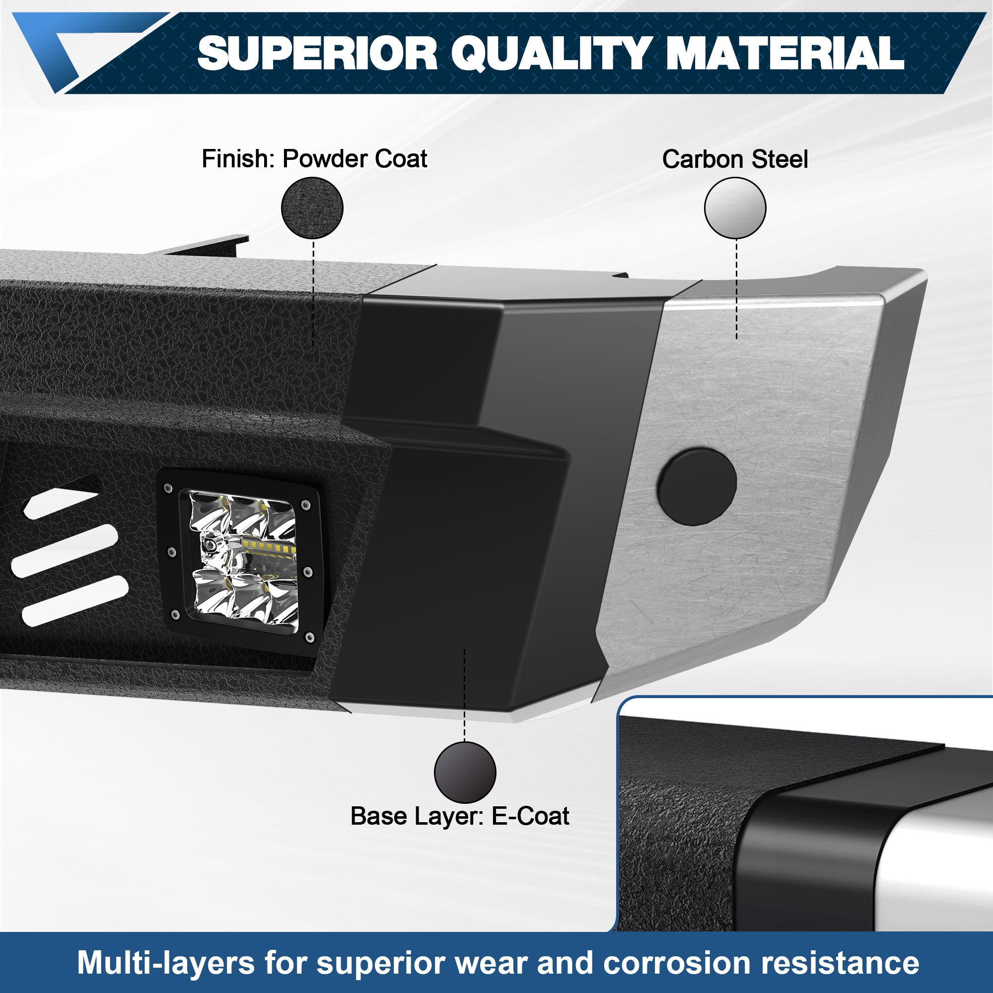 Rear Bumper Full Width for 2017-2022 Ford F250/F350/F450, Textured Black Bumper with 2x18W LED Lights & Sensor Holes & D-Rings