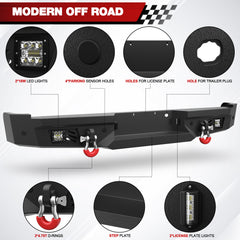 04-08 F150 Front Rear Bumper Set, Full Width Offroad Bumper w/Winch Plate, 144W Light Bar, 6x18w Fog Lights, D-rings, License Plate Bracket for 2004-2008 Ford F150 Truck