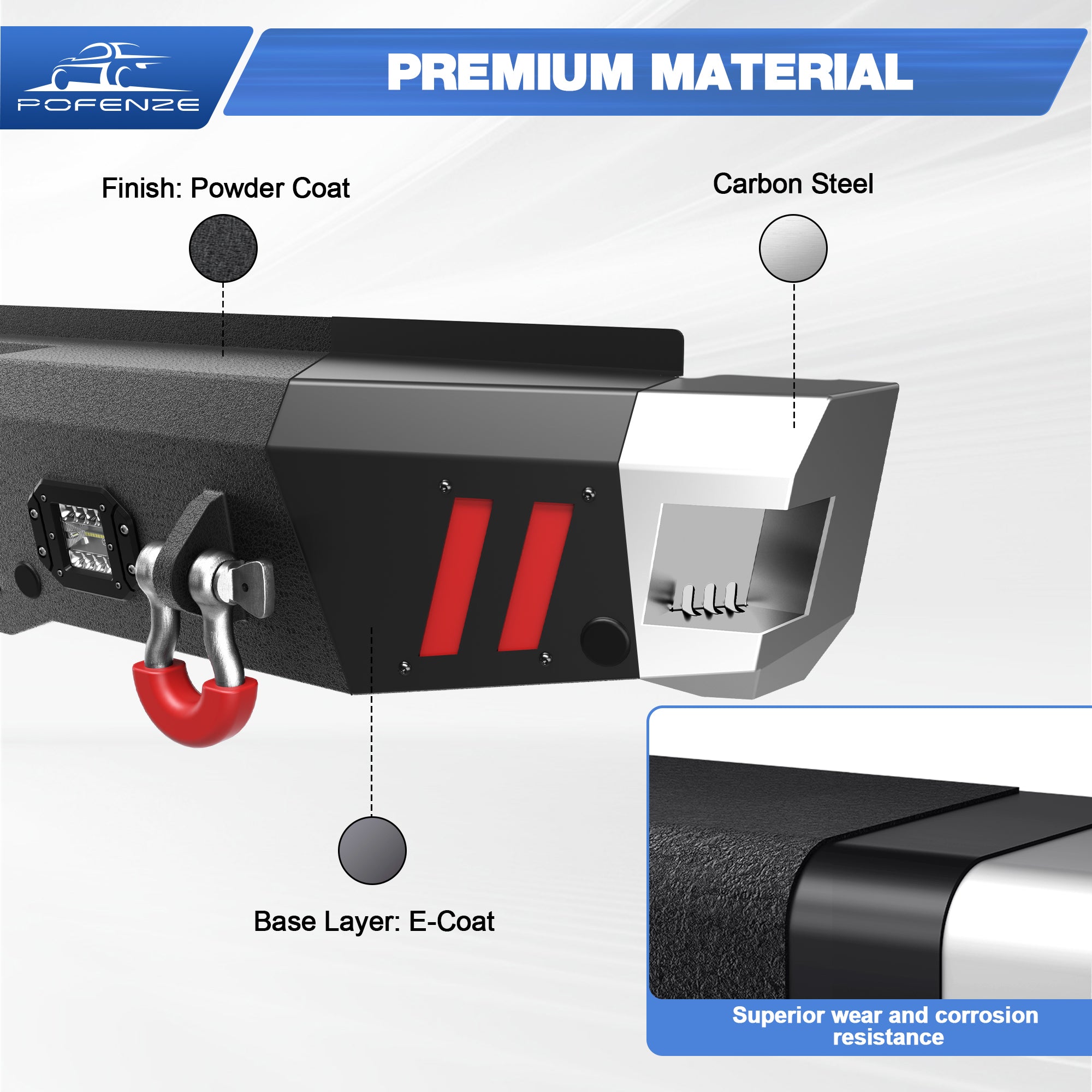 F250 Rear Bumper Full Width for 1999-2016 Ford F250/F350/F450, w/Step Plate, Fog Lights, D-rings and Sensor Holes